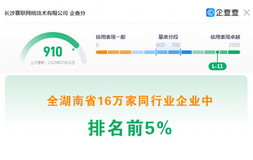 大數據顯示：長沙賽聯網絡在16萬家同行企業中排名前5%